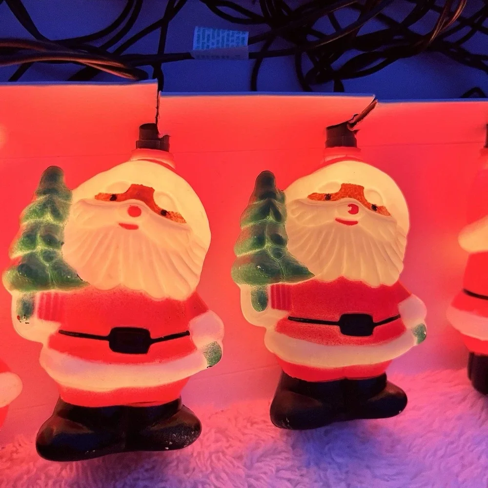 Vintage Christmas Santa String Lights 10 Light Set Tested Working w Box